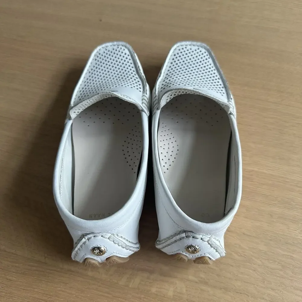 Cole Haan Trillby Driver Penny Loafers 6.5B White Perforated Leather Classic